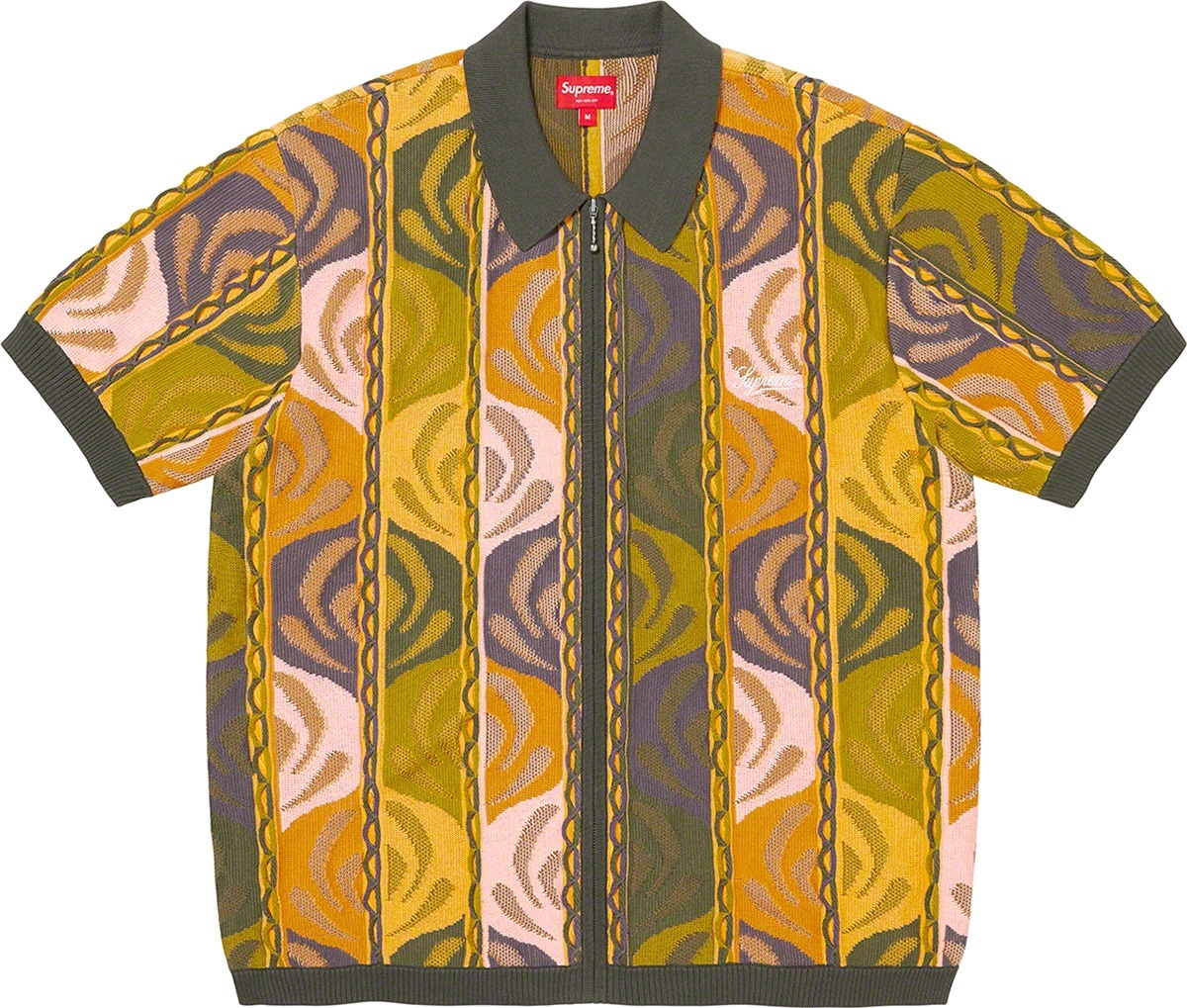 Abstract Textured Zip Up Polo view 2